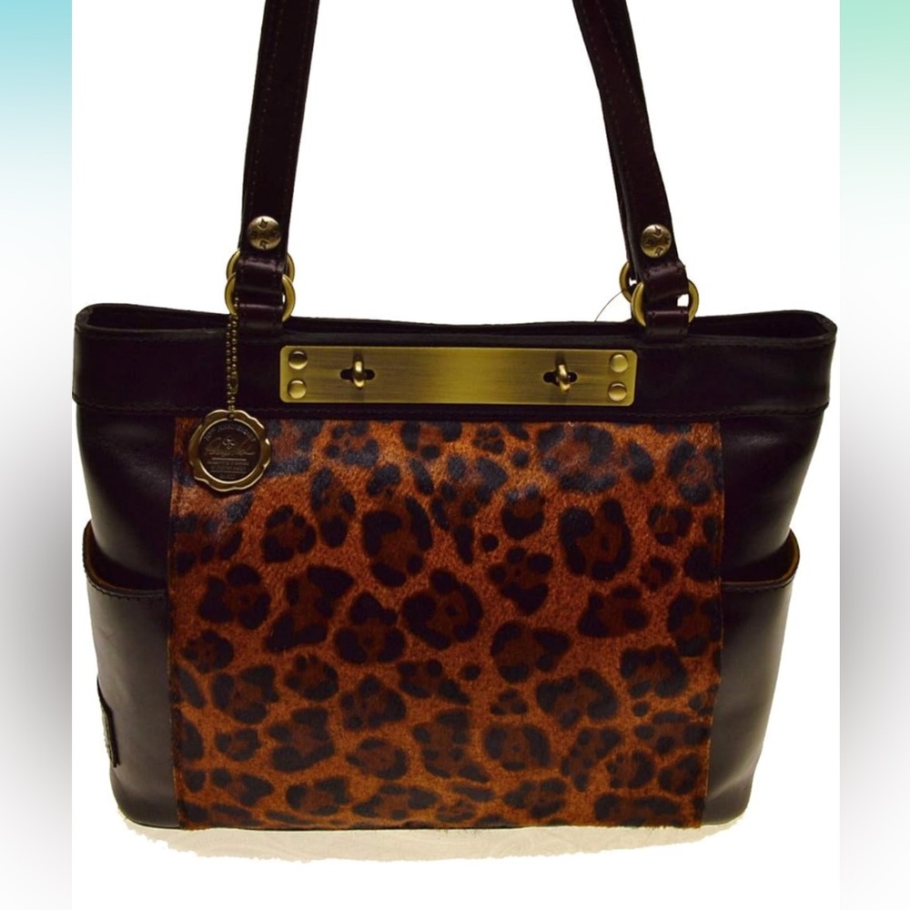 Patricia Nash Rayleigh Leopard Hair Calf Shoulder Tote Tobacco